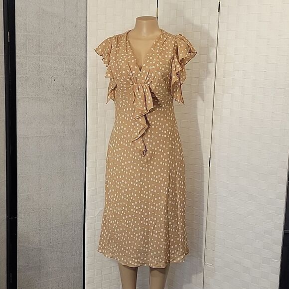 BRAND NEW METAPHOR V-NECK RUFFLE DESIGN POLKA-DOT FLIRTY DRESS - Picture 2 of 11